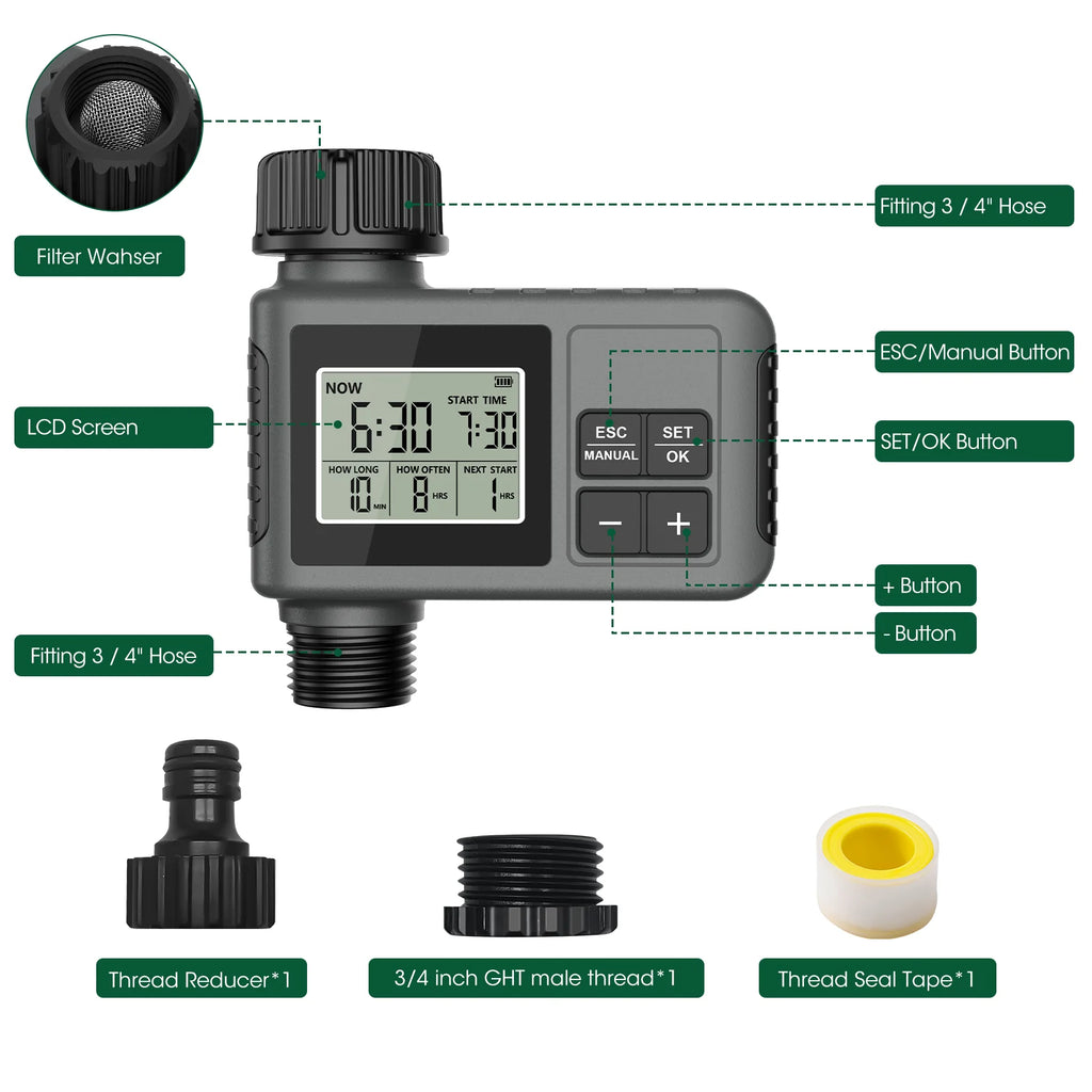 Insoma temporizador automático de água, sistema inteligente de irrigação, temporizador de aspersão, equipamento programador de jardim, display lcd ipx7