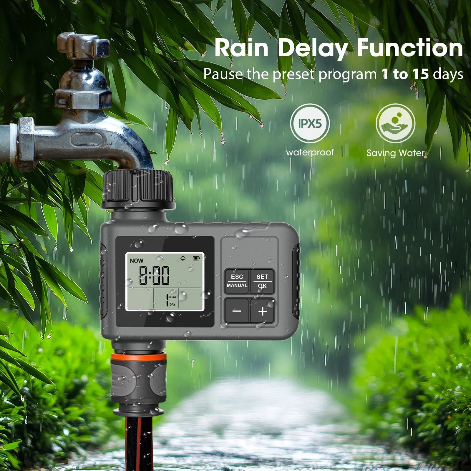 Insoma temporizador automático de água, sistema inteligente de irrigação, temporizador de aspersão, equipamento programador de jardim, display lcd ipx7