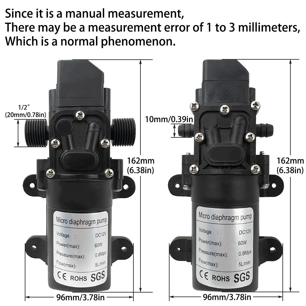 Bomba de diafragma de alta pressão, dc12v 120psi 60w 5l/min, mini bomba elétrica autoescorvante, máquina de lavar água, pulverização de pesticidas